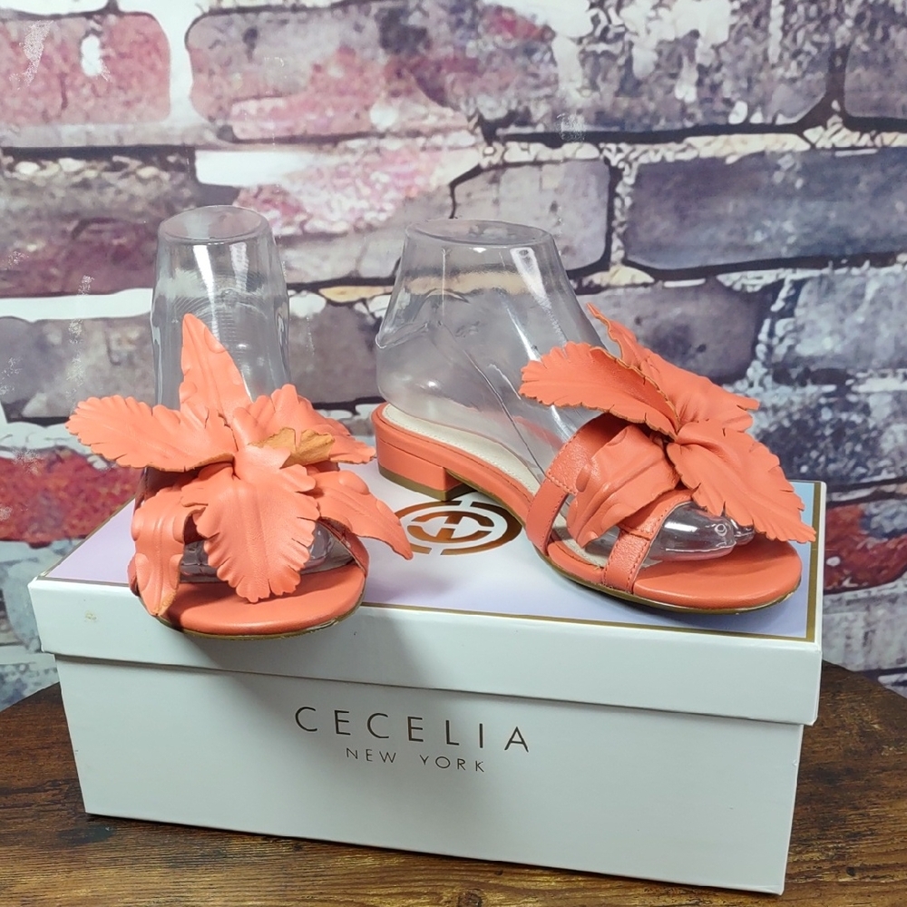 Cecelia New York "Lila" Leather Flower Slide Sandals